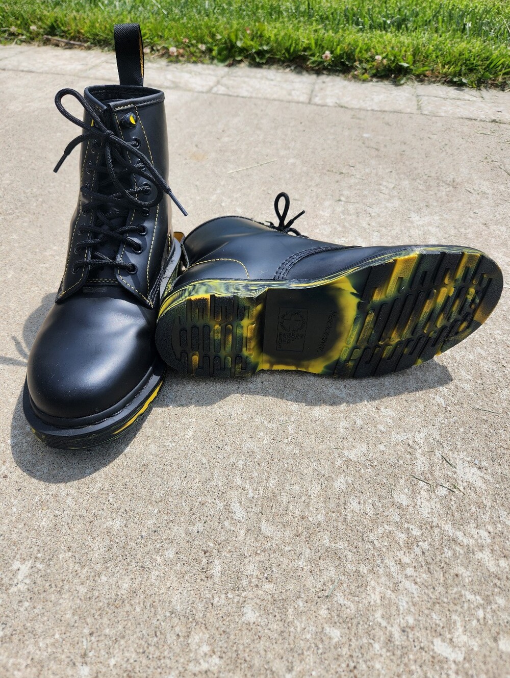 Doc Marten's 1460 Yellow Marbled Sole Black Lace-Up Combat Boots